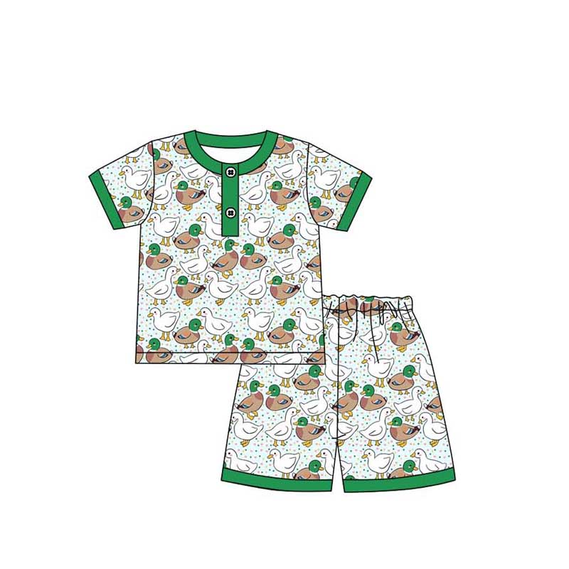 BSSO1055 Baby Boys Green Duck Goose Shirts Shorts Pajamas Clothing Sets Preorder