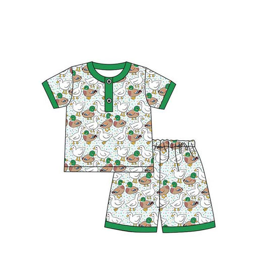BSSO1055 Baby Boys Green Duck Goose Shirts Shorts Pajamas Clothing Sets Preorder
