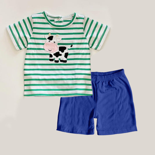BSSO1060 Baby Boys Green Stripes Cow Top Shorts Clothes Sets Preorder