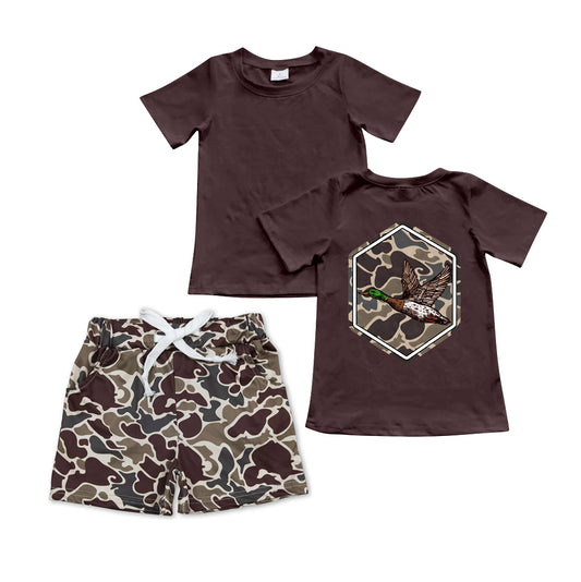 BSSO1061 Baby Boys Brown Camo Duck Top Pocket Shorts Clothes Sets Preorder