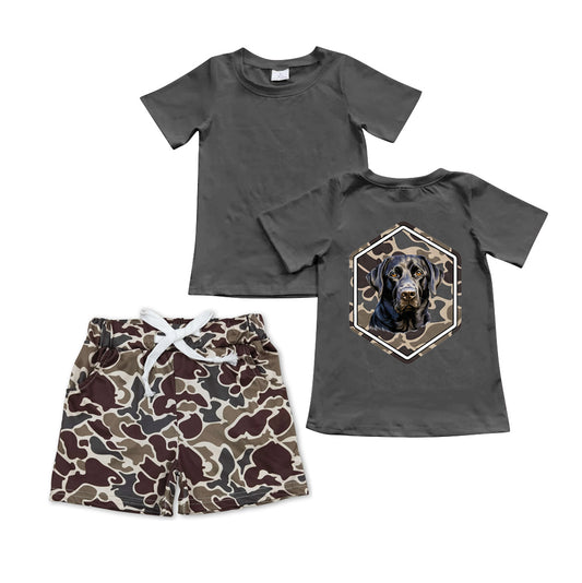 BSSO1062 Baby Boys Grey Camo Dog Top Pocket Shorts Clothes Sets Preorder