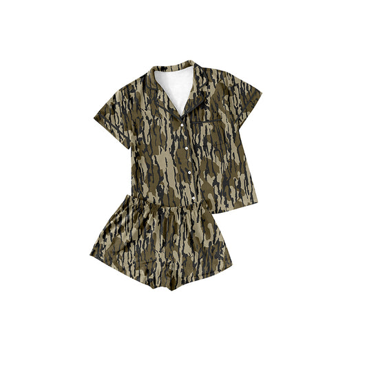 BSSO1063 Baby Boys Bottomland Camo Buttons Shirts Top Shorts Pajamas Clothes Sets Preorder