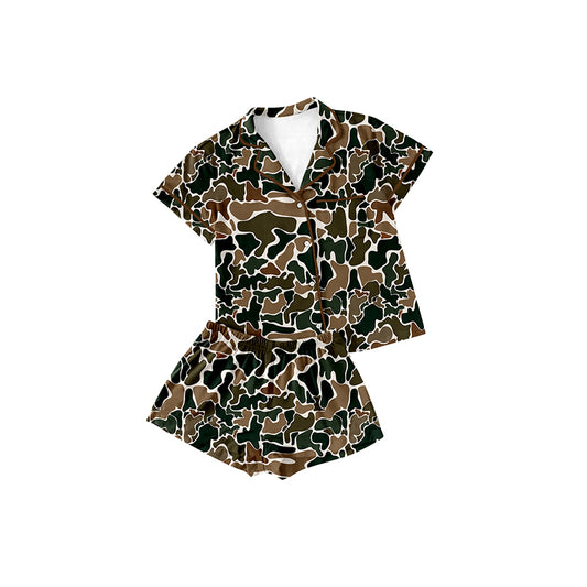 BSSO1064 Baby Boys Duck Camo Buttons Shirts Top Shorts Pajamas Clothes Sets Preorder