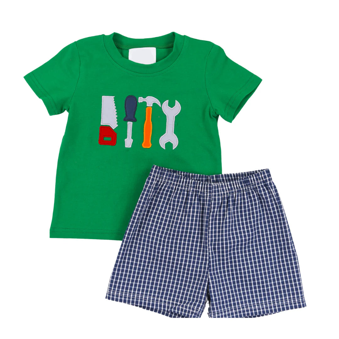 Baby Boys Green Tools Shirts Checkered Shorts Clothes Sets and Romper  mix size Preorder