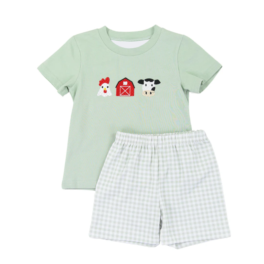 BSSO1067 Baby Boys Farm House Cow Shirts Shorts Clothes Sets Preorder