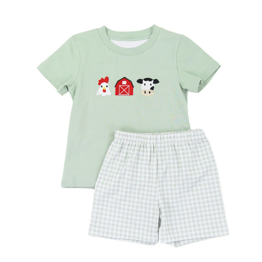 BSSO1067 Baby Boys Farm House Cow Shirts Shorts Clothes Sets Preorder