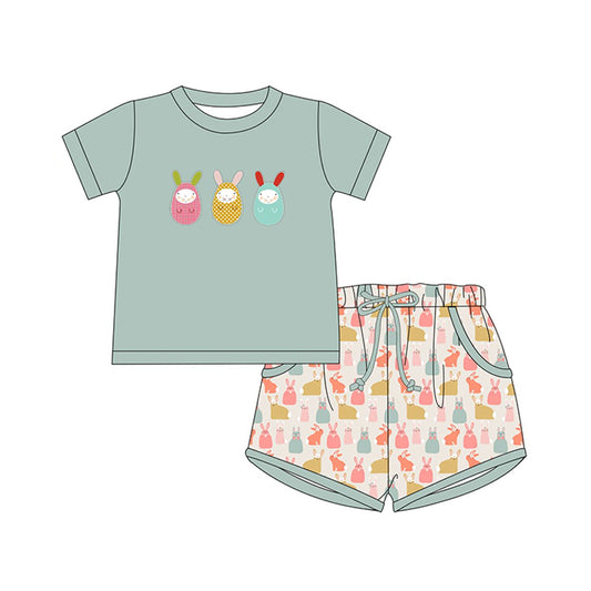 BSSO1072 Baby Boys Easter Eggs Rabbits Shirts Pockets Shorts Clothes Sets Preorder