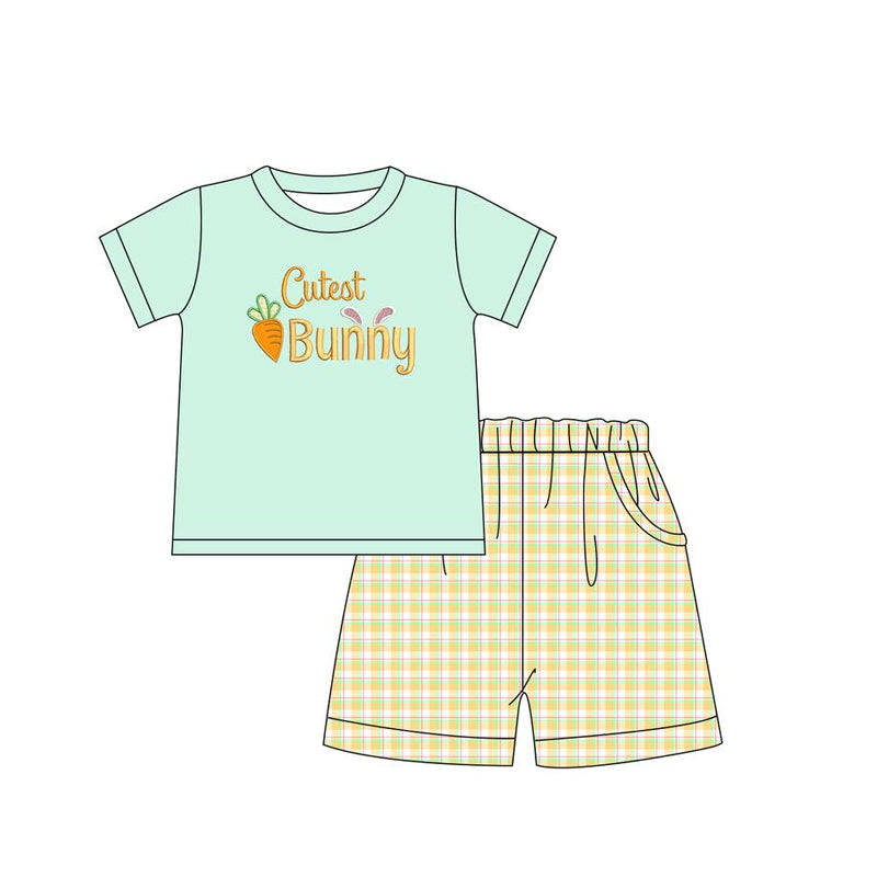 Pre-order for Easter Cute Bunny Bowknot Knee-Length Dress for Baby Girls and Boys - Short Sleeve Shorts - Romper Mixed Set