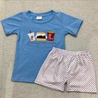 BSSO1080 Baby boy clothes blue short sleeve shorts set