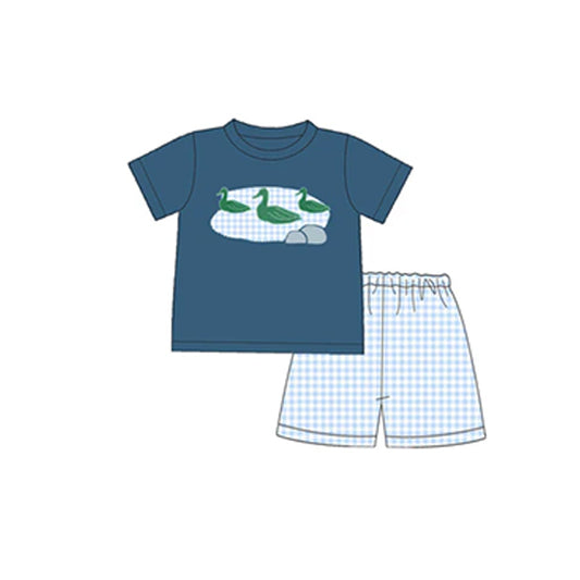 BSSO1083 Baby boy clothes blue short sleeve shorts set