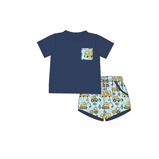 BSSO1084 Baby boy clothes blue short sleeve shorts set