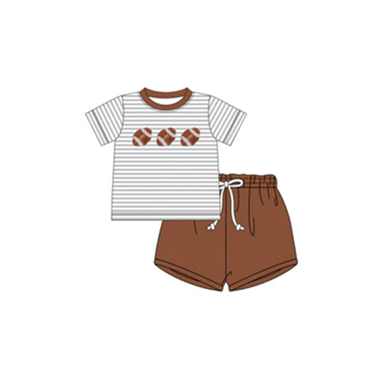 BSSO1085 Baby boy clothes rugby brown short sleeve shorts set