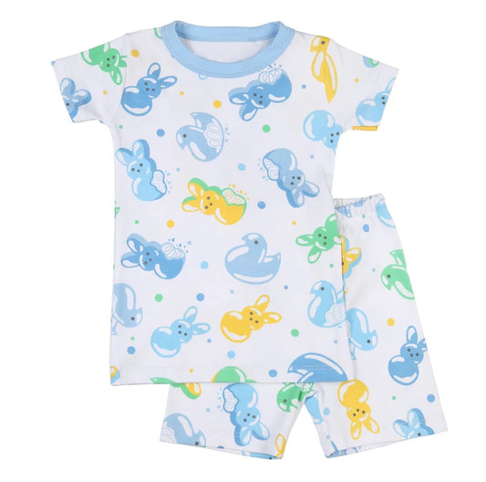 BSSO1089 Baby Boys Easter Blue Rabbits Shirt Shorts Pajamas Clothes Sets Preorder