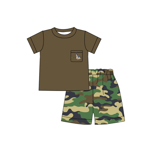 BSSO1092 Baby Boys Green Camo Duck Pocket Shirt Shorts Clothes Sets
