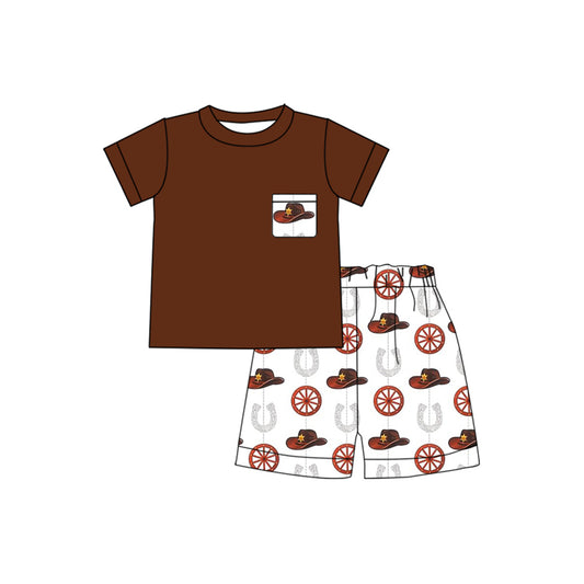 BSSO1093 Baby Boys Hats Western Horse Shirt Shorts Clothes Sets