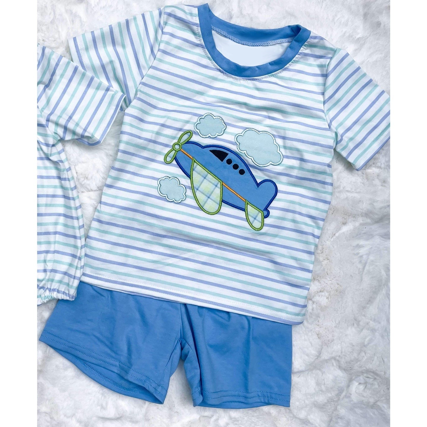 BSSO1096 Baby Boys Plane Stripes Shirt Shorts Clothes Sets