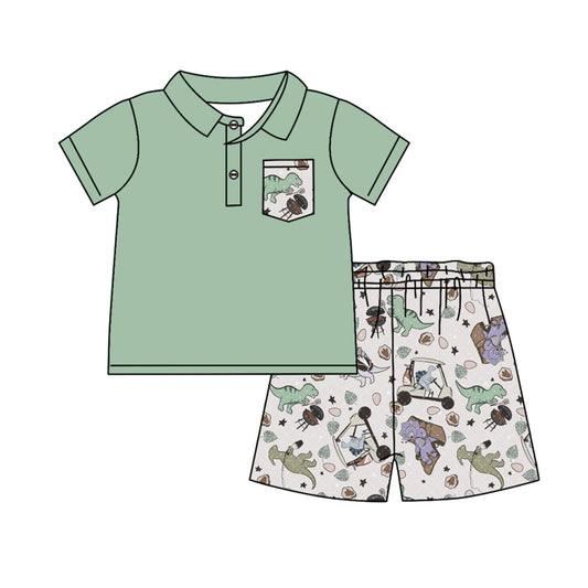 BSSO1098 Baby Boys Green Dinosaurs Tee Shorts Clothes Sets