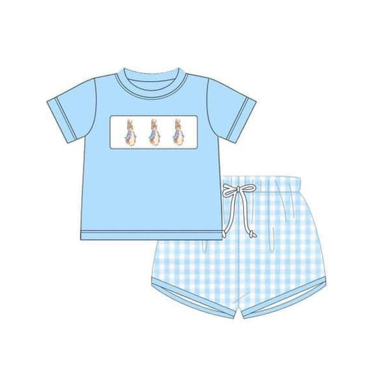 BSSO1099 Baby boy clothes easter blue short sleeve shorts set