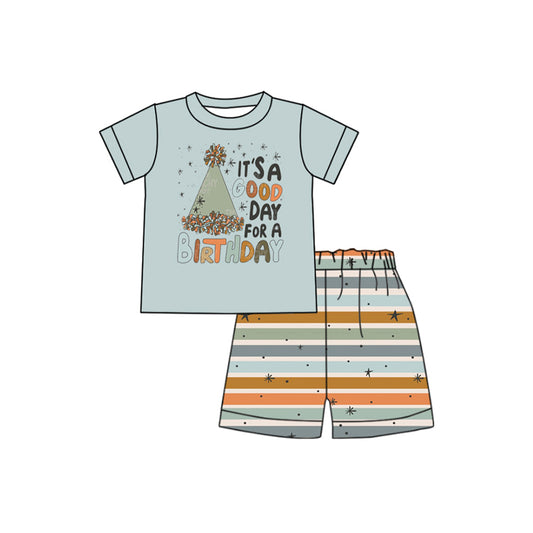 BSSO1101 Baby Boys Birthday Hats Tee Shirts Shorts Clothes Sets