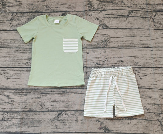 BSSO1103Short sleeves stripe pocket top shorts boys summer outfits