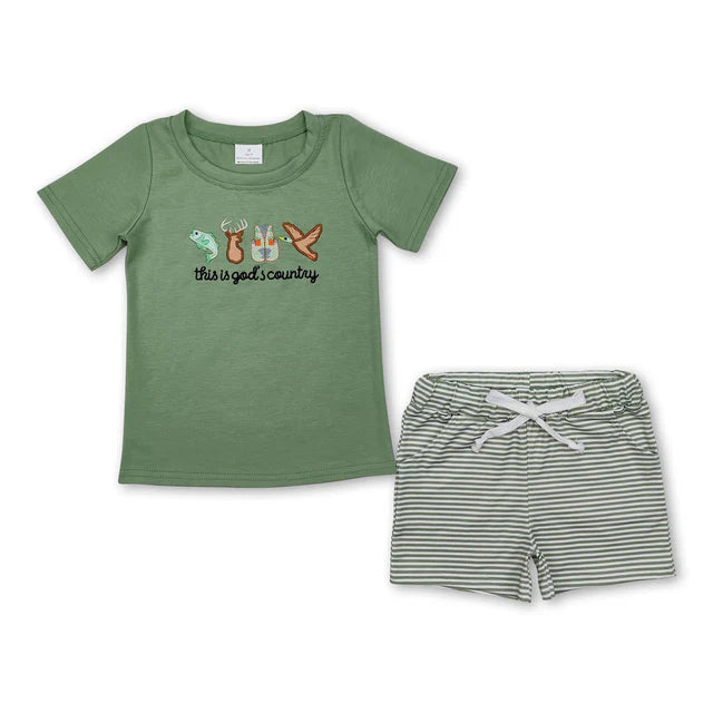 USA Warehouse (IN STOCK) Baby Boys Summer Embroidered and Printed Short-Sleeve Top and Shorts Set