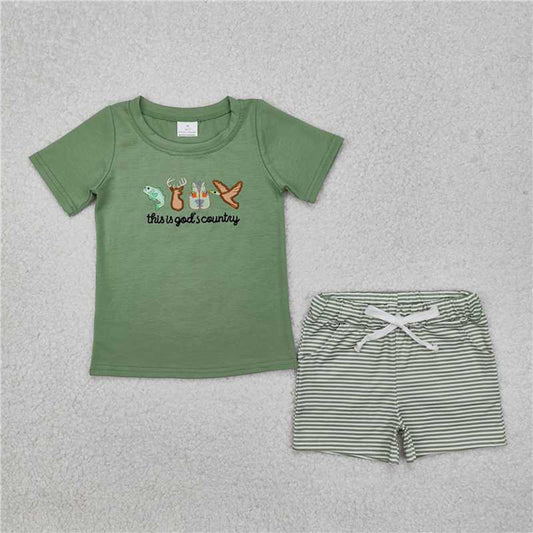 USA Shop (in stock)BSSO1108This is god's country fish deer duck top shorts boys clothes
