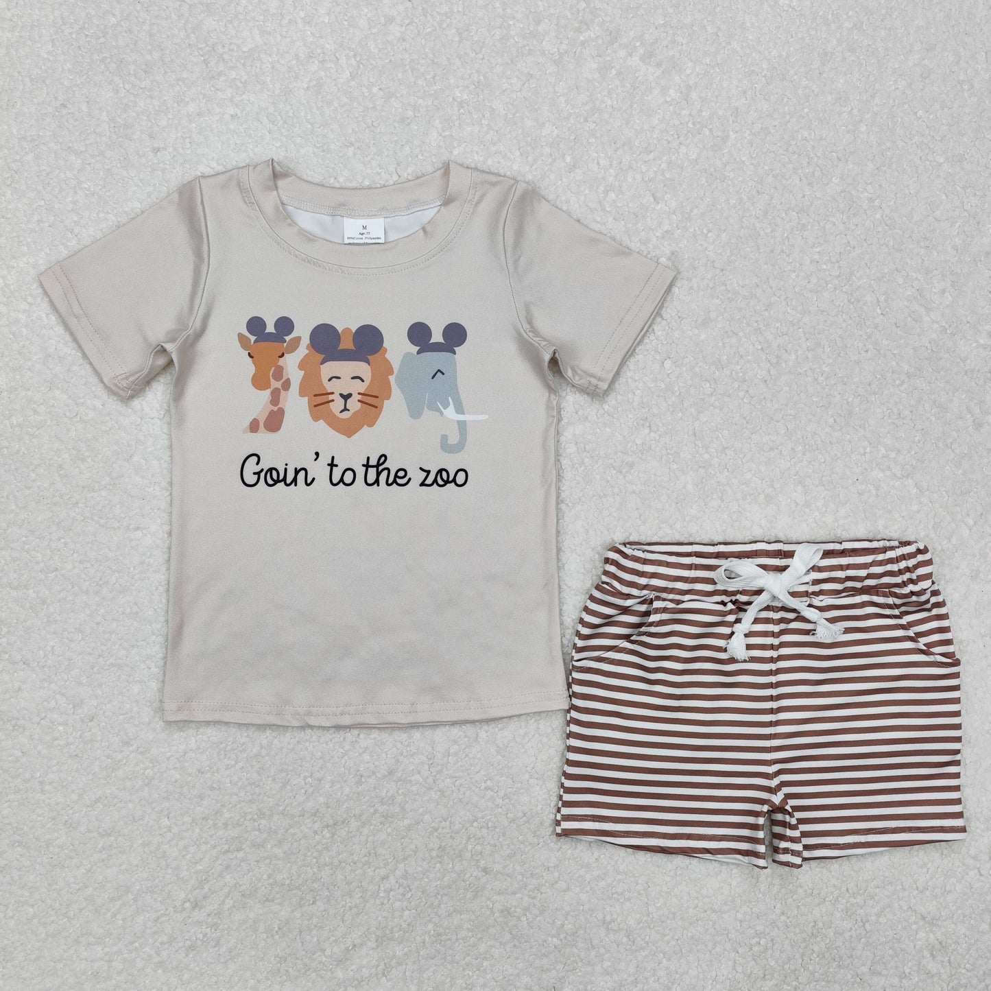 BSSO1109Zoo giraffe lion elephant top stripe shorts boys clothes