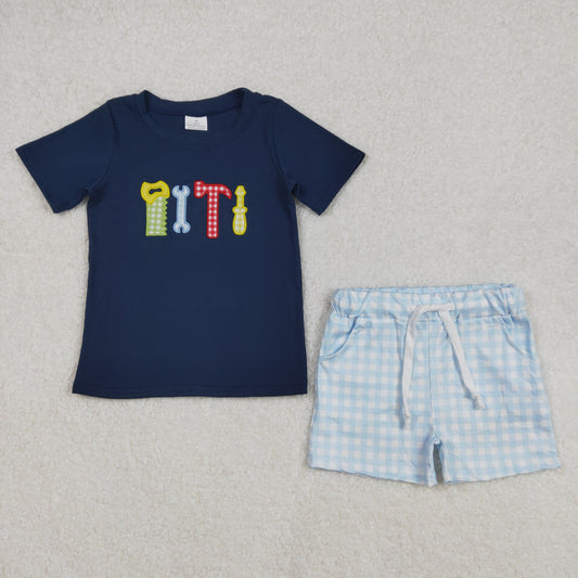 BSSO1118Navy Tools Short Sleeve Baby Boys Clothes Set - Durable Comfortable Outfit for Little Ones
