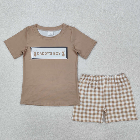 BSSO1130Baby Boys Daddy's Boy Deers Top Checkered Shorts Clothes Sets