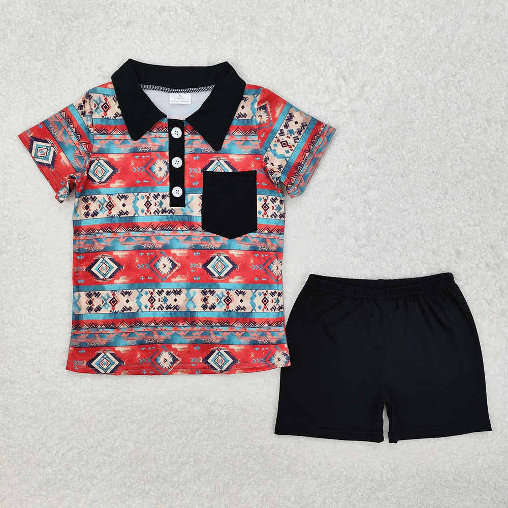 12.29 RTS Sibling Baby Boys Western Aztec Black Rompers Clothes Sets