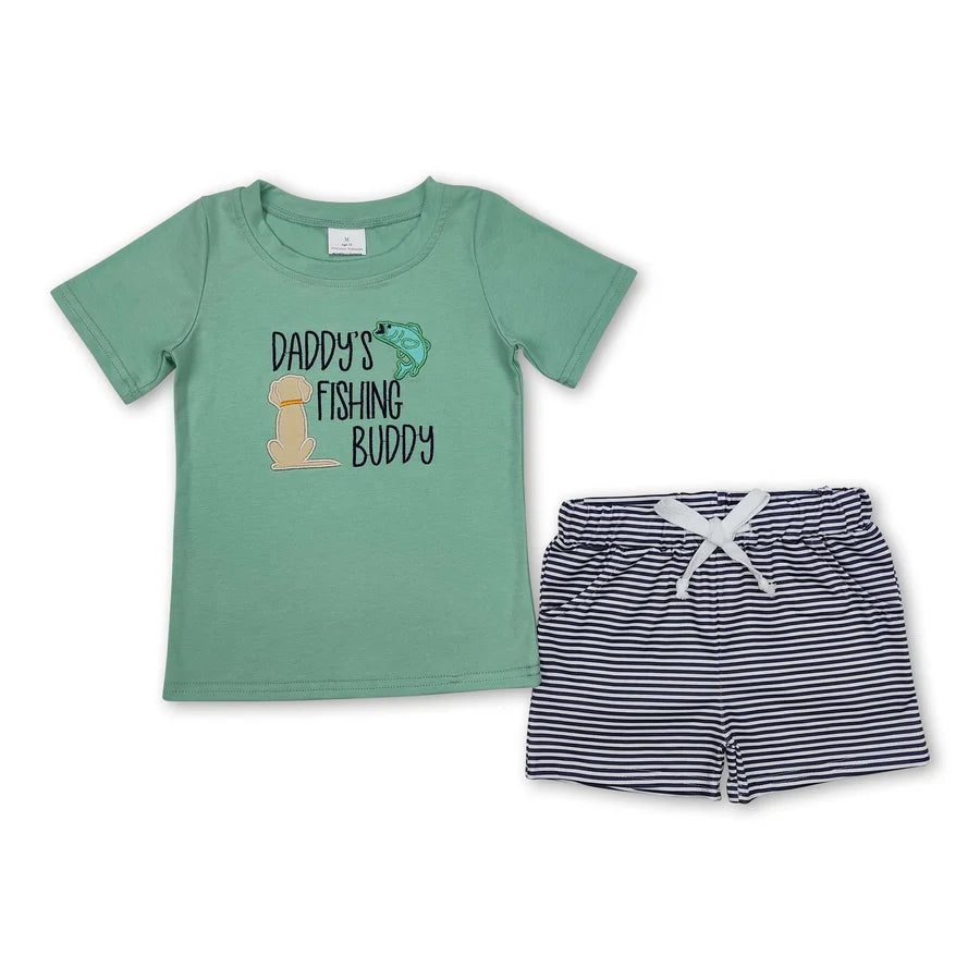 RTS Sibling Daddy's fishing buddy top stripe shorts boys clothes