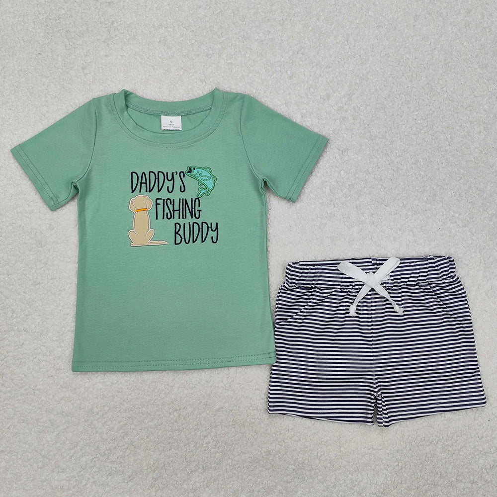 12.26 RTS Sibling Boys Baby Girls Daddy's Fishing Buddy Tops Shorts Clothes Suits