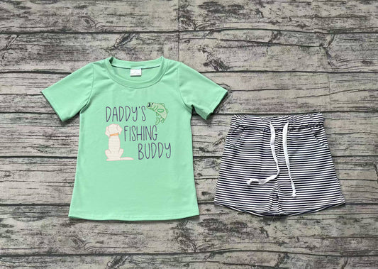BSSO1147Daddy's fishing buddy top stripe shorts boys clothes