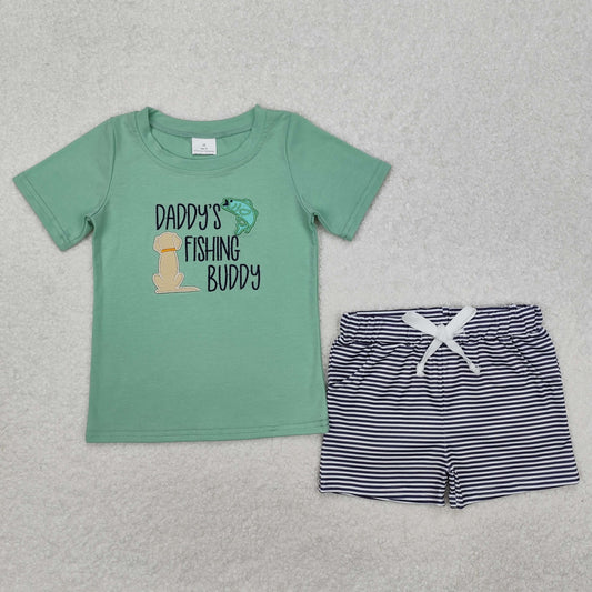 BSSO1147Daddy's fishing buddy top stripe shorts boys clothes