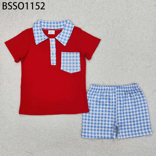BSSO1152 New Rts No Moq 8-9 Days By Air Arrived it Red short sleeves polo shirt plaid shorts boys clothes