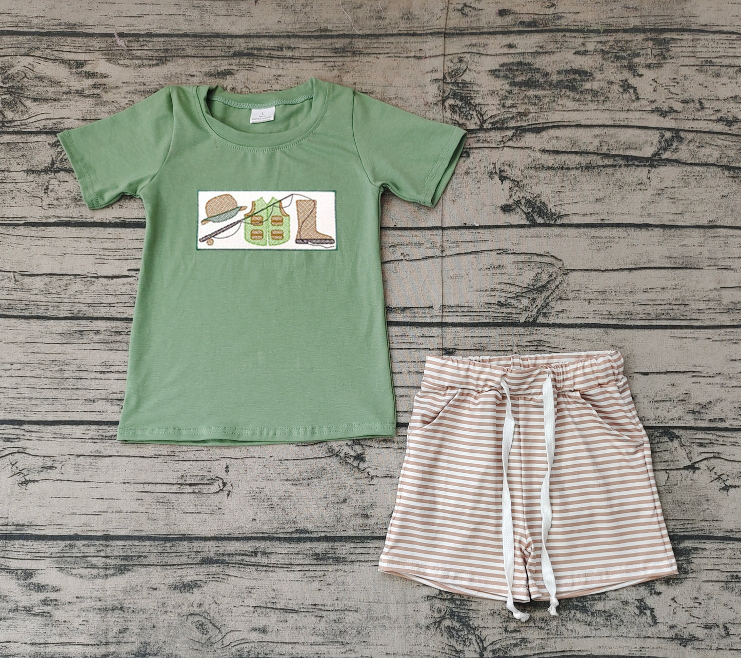BSSO1154Fishing boots top stripe shorts baby boys clothes