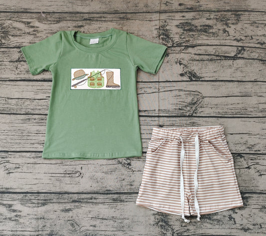 BSSO1154Fishing boots top stripe shorts baby boys clothes