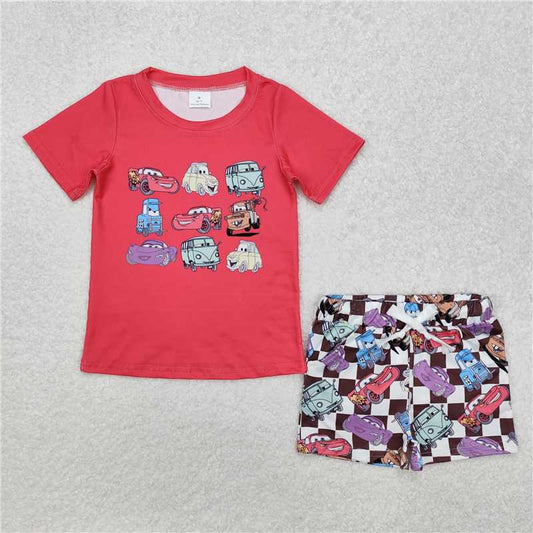 BSSO1159RTS NO MOQ Baby Boys Summer Boys Outfits Car Racing Shirt Summer Shorts Clothes Sets