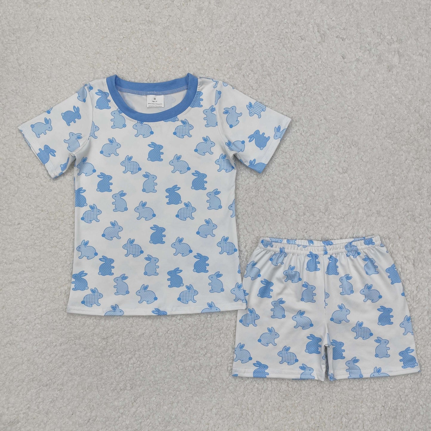 BSSO1163Short sleeves light blue bunny kids boys Easter pajamas