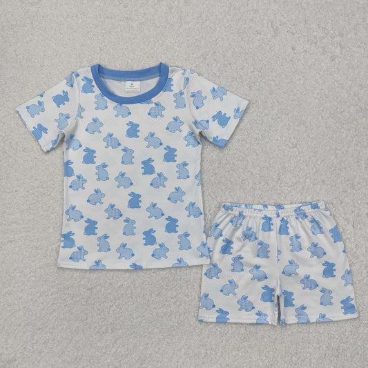 BSSO1163Short sleeves light blue bunny kids boys Easter pajamas