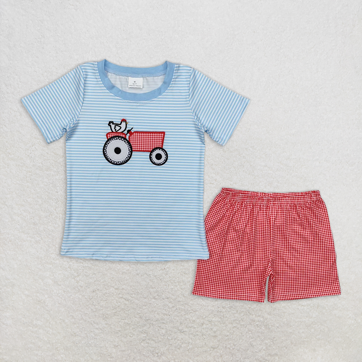 7.18   RTS NO MOQ Summer Outfit for Girls Boys Sleeveless chicken tractor tunic plaid shorts girls clothes rompers
