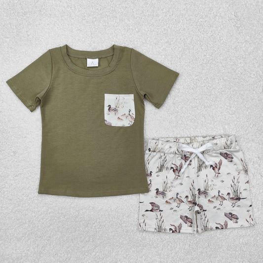 BSSO1175RTS NO MOQ Baby Boys Summer Boys Outfits Duck pocket short sleeves top shorts kids boys clothing