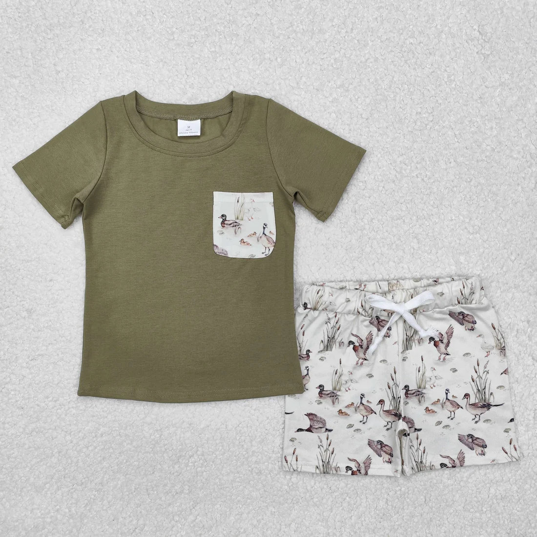 12.19 RTS Sibling Baby Boys Short Sleeve Dogs Ducks Fishing Pocket Top Shorts Hunting Clothes Sets