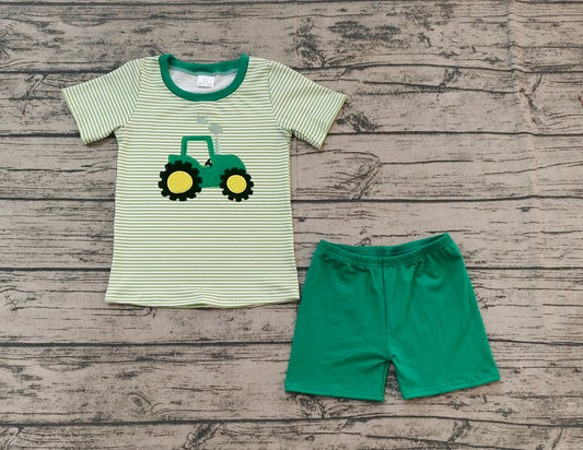 BSSO1184 PRE-ORDER baby boy clothes embroidery green short sleeve shorts set