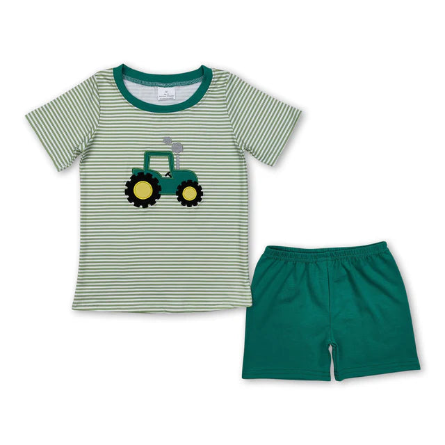 USA Warehouse (IN STOCK) Baby Boys Summer Embroidered and Printed Short-Sleeve Top and Shorts Set