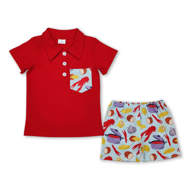 RTS Sibling Brown cars pocket polo shirt cactus shorts boys clothes