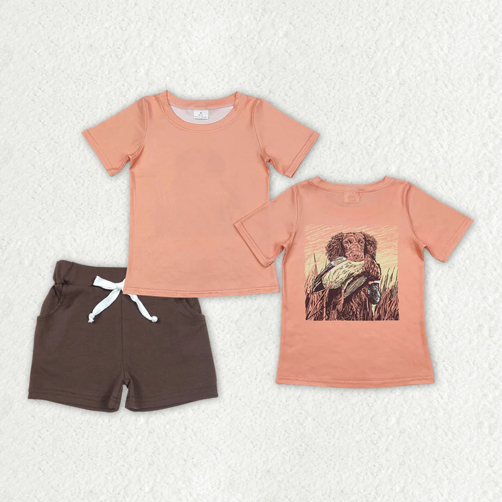 12.18 RTS Sibling Baby Boys Short Sleeve Back Ducks Dogs Fishing Top Pockets Shorts Hunting Clothes Sets