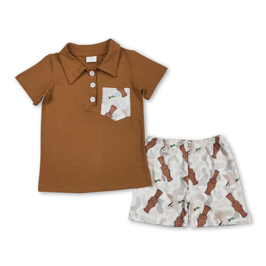 RTS Sibling Baby Boys Brown Duck Call Camouflage Rompers Clothes Sets