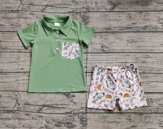 BSSO1216Short sleeves pocket top fishing shorts boys clothes
