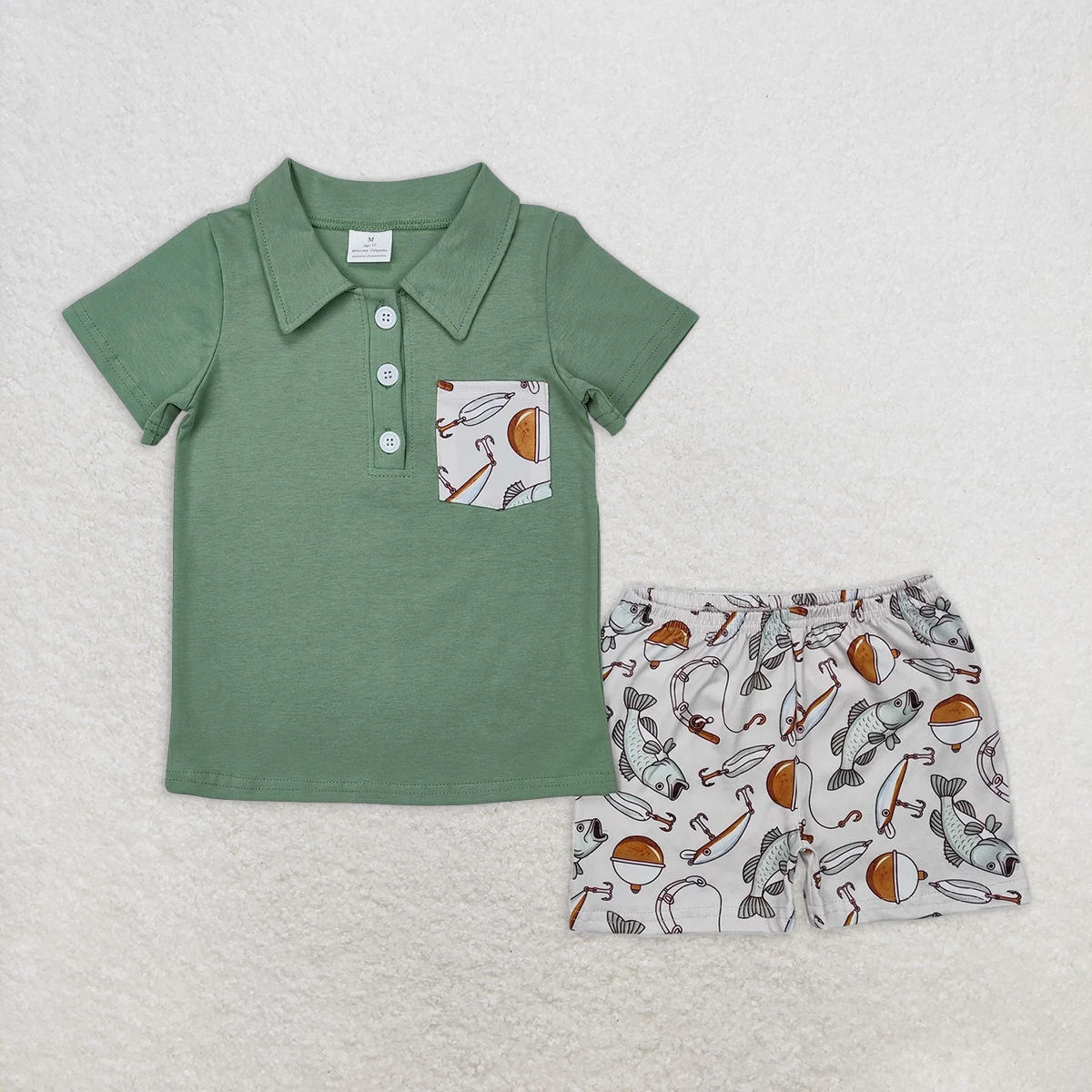 8.25 BSSO1216 RTS NO MOQ Baby Boys Summer Boys Outfits Fishing pocket green short-sleeved shorts set